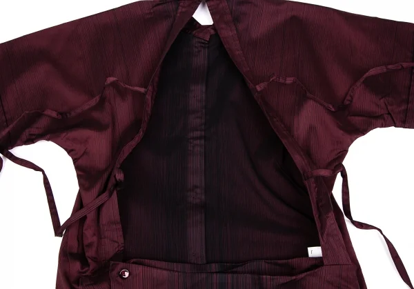 ジャンポールゴルチエ ファムJean Paul GAULTIER FEMME グラデーションストライプバック開き半袖シャツワンピース ワイン黒40 K-112561_011