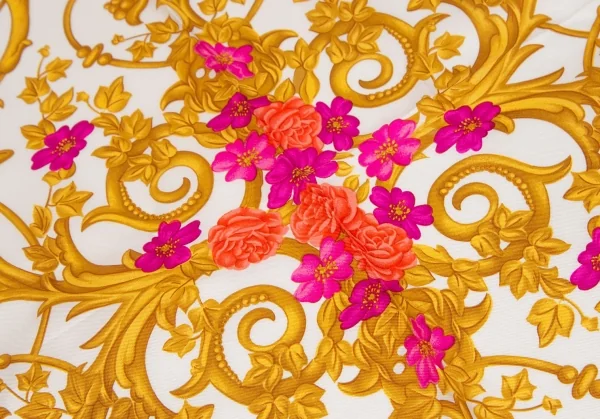 ランバンLANVIN フラワーバロックプリントシルクスカーフ 白紺 K-112572_003