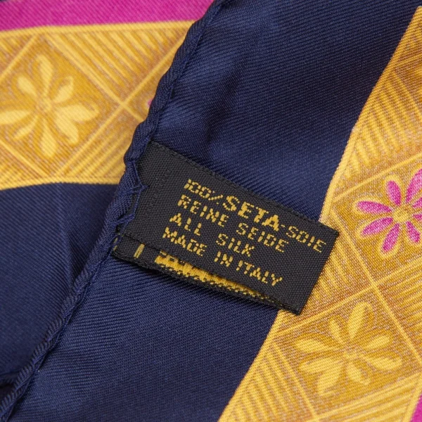 ランバンLANVIN フラワーバロックプリントシルクスカーフ 白紺 K-112572_006