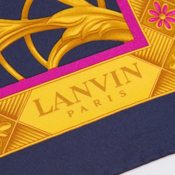 ランバンLANVIN フラワーバロックプリントシルクスカーフ 白紺 K-112572_007