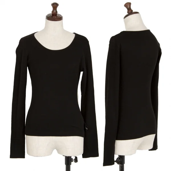 ヨウジヤマモト ファムYohji Yamamoto FEMME サイドロゴクルーネック長袖カットソー 黒3 K-112586_001
