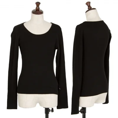 ヨウジヤマモト ファムYohji Yamamoto FEMME サイドロゴクルーネック長袖カットソー 黒