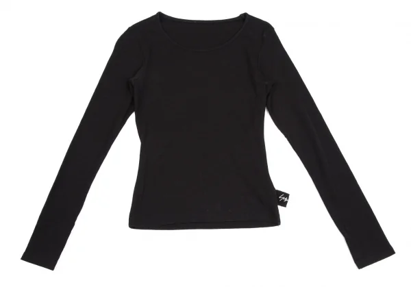 ヨウジヤマモト ファムYohji Yamamoto FEMME サイドロゴクルーネック長袖カットソー 黒3 K-112586_002