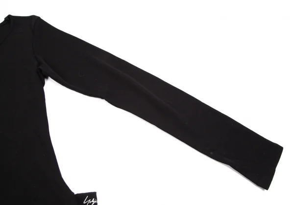ヨウジヤマモト ファムYohji Yamamoto FEMME サイドロゴクルーネック長袖カットソー 黒3 K-112586_005