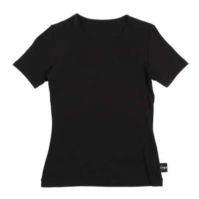 ヨウジヤマモト ファムYohji Yamamoto FEMME サイドロゴクルーネックTシャツ 黒