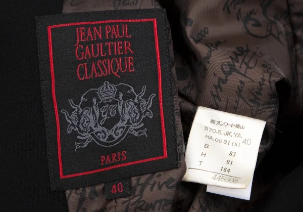 ジャンポールゴルチエ クラシックJean Paul GAULTIER CLASSIQUE 裏レタリングプリントダブルブレストジャケット 黒40 K-112593_018