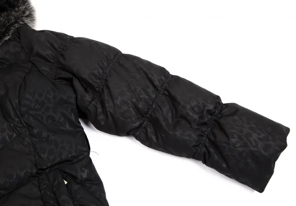 バルマンBALMAIN ブルーフォックスファー着脱レオパードプリントフードダウンコート 黒M K-112599_010