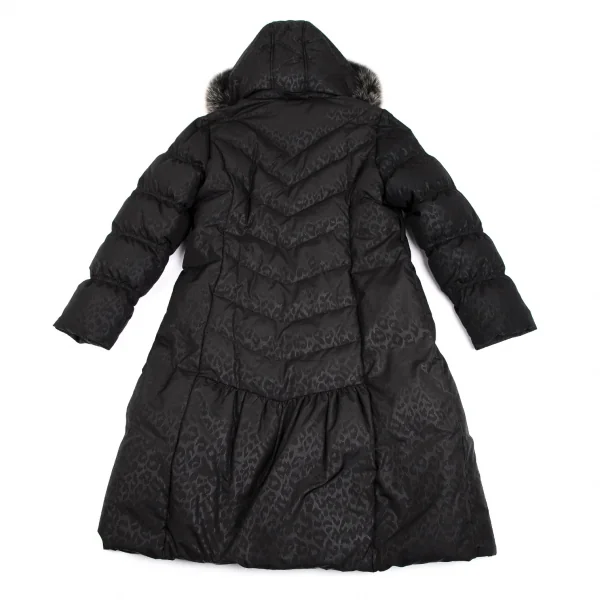 バルマンBALMAIN ブルーフォックスファー着脱レオパードプリントフードダウンコート 黒M K-112599_018
