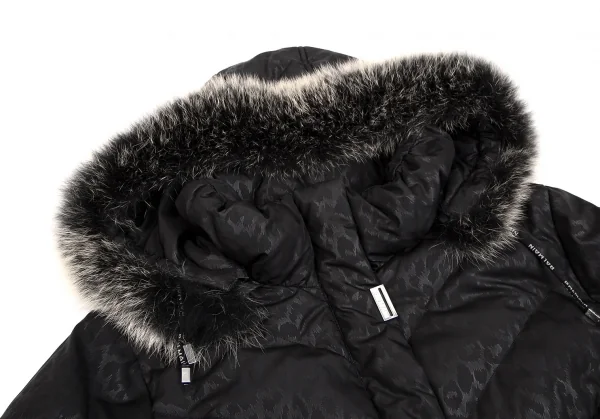 バルマンBALMAIN ブルーフォックスファー着脱レオパードプリントフードダウンコート 黒M K-112599_004