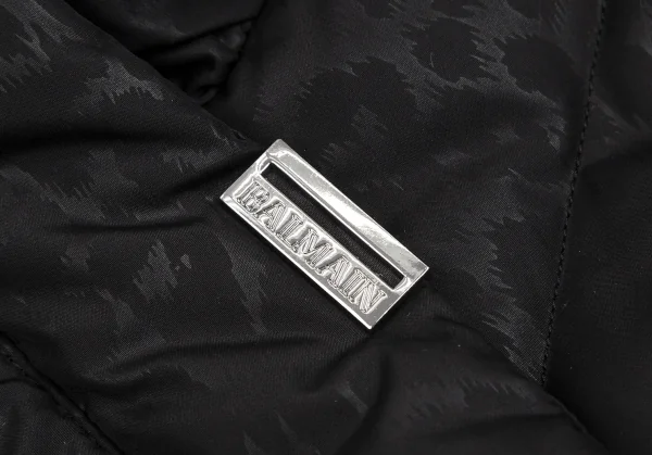 バルマンBALMAIN ブルーフォックスファー着脱レオパードプリントフードダウンコート 黒M K-112599_006