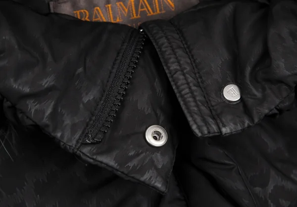 バルマンBALMAIN ブルーフォックスファー着脱レオパードプリントフードダウンコート 黒M K-112599_008