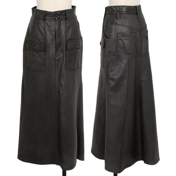 ヒステリックグラマーHYSTERIC GLAMOUR ディアスキンロゴエンボスロングスカート 黒F K-112601_001