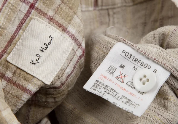 カールヘルムKarl Helmut シワステッチデザインチェック開襟半袖シャツ ベージュM K-112621_017