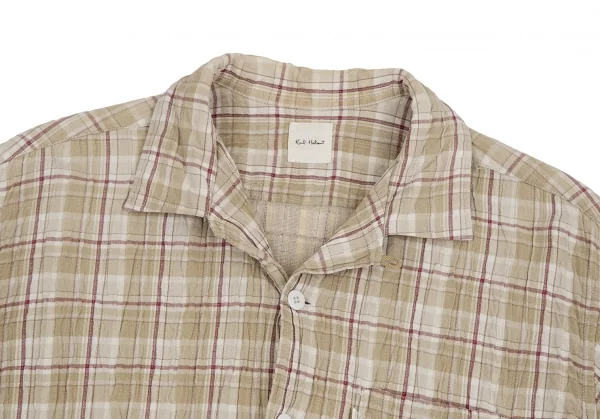 カールヘルムKarl Helmut シワステッチデザインチェック開襟半袖シャツ ベージュM K-112621_006