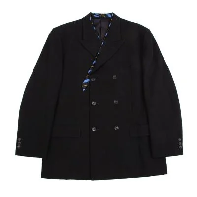 コムデギャルソン オムプリュスCOMME des GARCONS HOMME PLUS ウールネクタイ装飾ダブルジャケット 黒