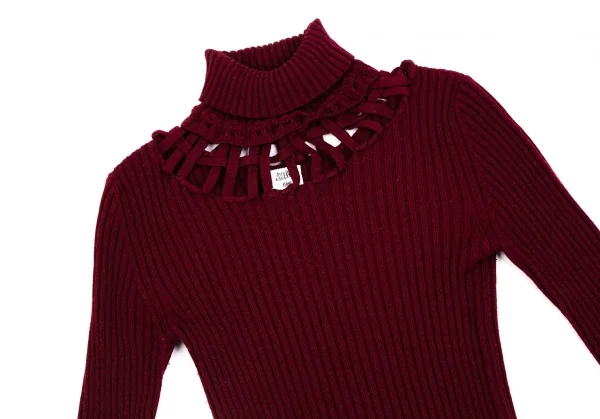 ジャンポールゴルチエ ファムJean Paul GAULTIER FEMME ウールタートルネック編み込みリブニットセーター ボルドー40 K-112633_003