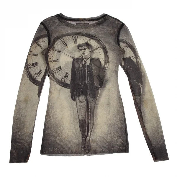 ジャンポールゴルチエ ファムJean Paul GAULTIER FEMME パンクプリント装飾パワーネットカットソー ベージュ40 K-112634_014