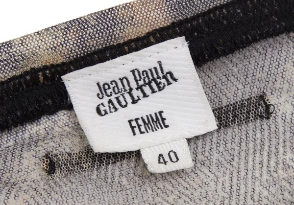 ジャンポールゴルチエ ファムJean Paul GAULTIER FEMME パンクプリント装飾パワーネットカットソー ベージュ40 K-112634_019
