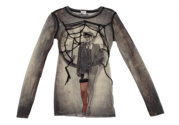 ジャンポールゴルチエ ファムJean Paul GAULTIER FEMME パンクプリント装飾パワーネットカットソー ベージュ40 K-112634_002