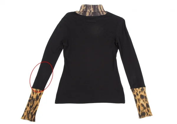 ジャンポールゴルチエ ファムJean Paul GAULTIER FEMME レオパード異素材切替タートルネックカットソー 黒40 K-112641_014