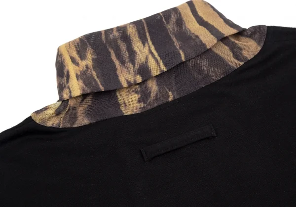 ジャンポールゴルチエ ファムJean Paul GAULTIER FEMME レオパード異素材切替タートルネックカットソー 黒40 K-112641_016