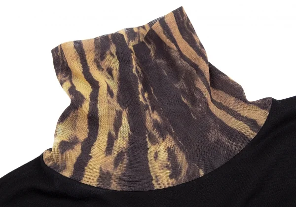 ジャンポールゴルチエ ファムJean Paul GAULTIER FEMME レオパード異素材切替タートルネックカットソー 黒40 K-112641_007