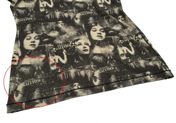 ジャンポールゴルチエ ファムJean Paul GAULTIER FEMME グラフィックプリントパワーネット切替タートルネックカットソー 黒ベージュ40 K-112642_011