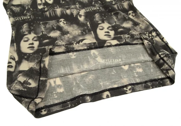 ジャンポールゴルチエ ファムJean Paul GAULTIER FEMME グラフィックプリントパワーネット切替タートルネックカットソー 黒ベージュ40 K-112642_013