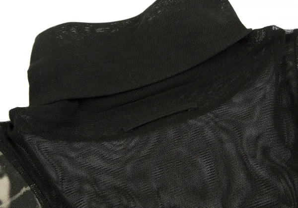 ジャンポールゴルチエ ファムJean Paul GAULTIER FEMME グラフィックプリントパワーネット切替タートルネックカットソー 黒ベージュ40 K-112642_015