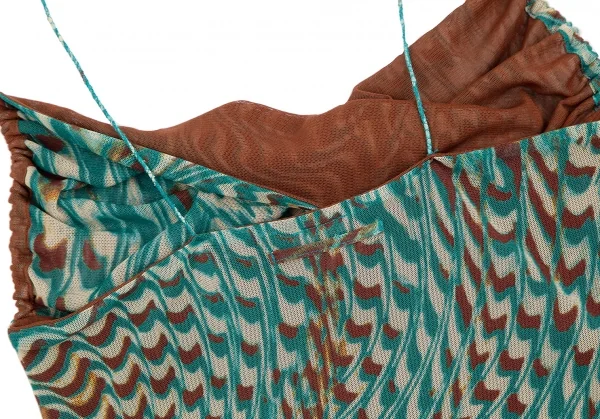 ジャンポールゴルチエ ファムJean Paul GAULTIER FEMME グラフィックプリントレイヤードパワーネットキャミソール 茶緑40 K-112645_010