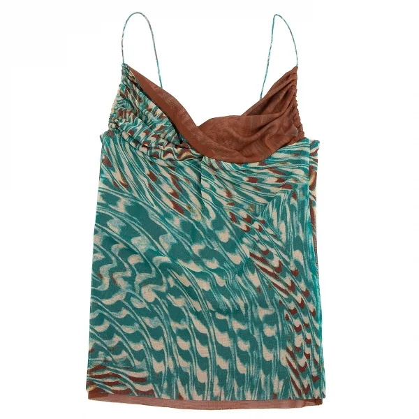 ジャンポールゴルチエ ファムJean Paul GAULTIER FEMME グラフィックプリントレイヤードパワーネットキャミソール 茶緑40 K-112645_002