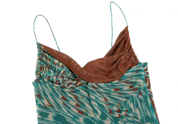 ジャンポールゴルチエ ファムJean Paul GAULTIER FEMME グラフィックプリントレイヤードパワーネットキャミソール 茶緑40 K-112645_003