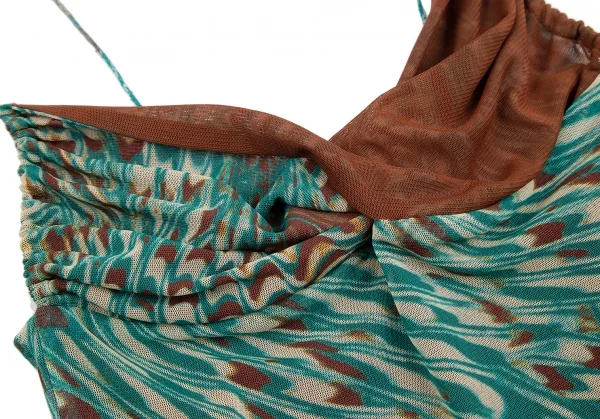 ジャンポールゴルチエ ファムJean Paul GAULTIER FEMME グラフィックプリントレイヤードパワーネットキャミソール 茶緑40 K-112645_004