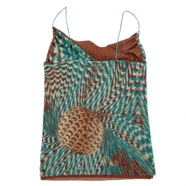 ジャンポールゴルチエ ファムJean Paul GAULTIER FEMME グラフィックプリントレイヤードパワーネットキャミソール 茶緑40 K-112645_009