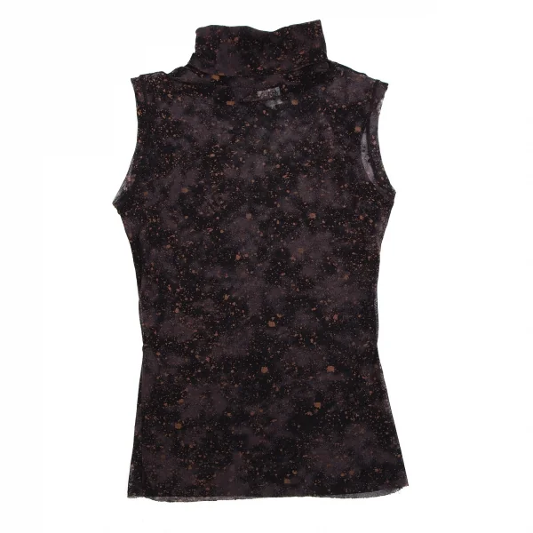 ジャンポールゴルチエ ファムJean Paul GAULTIER FEMME スプラッシュプリントタートルネックノースリーブパワーネットカットソー チャコール黒茶40 K-112648_010