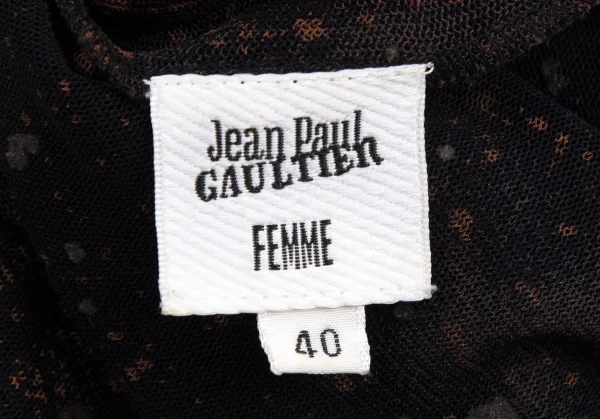 ジャンポールゴルチエ ファムJean Paul GAULTIER FEMME スプラッシュプリントタートルネックノースリーブパワーネットカットソー チャコール黒茶40 K-112648_014