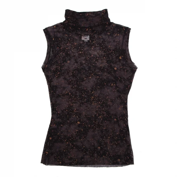 ジャンポールゴルチエ ファムJean Paul GAULTIER FEMME スプラッシュプリントタートルネックノースリーブパワーネットカットソー チャコール黒茶40 K-112648_002