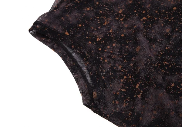 ジャンポールゴルチエ ファムJean Paul GAULTIER FEMME スプラッシュプリントタートルネックノースリーブパワーネットカットソー チャコール黒茶40 K-112648_007
