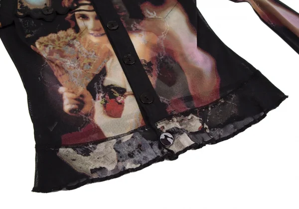 ジャンポールゴルチエJean Paul GAULTIER タトゥーガールプリントパワーネットジャケット 黒マルチ40 K-112649_010