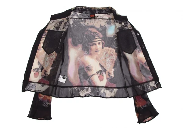 ジャンポールゴルチエJean Paul GAULTIER タトゥーガールプリントパワーネットジャケット 黒マルチ40 K-112649_011