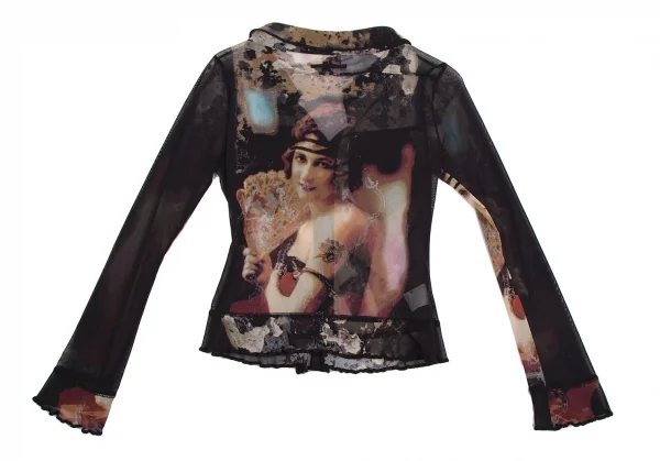 ジャンポールゴルチエJean Paul GAULTIER タトゥーガールプリントパワーネットジャケット 黒マルチ40 K-112649_012