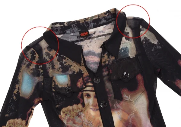 ジャンポールゴルチエJean Paul GAULTIER タトゥーガールプリントパワーネットジャケット 黒マルチ40 K-112649_003