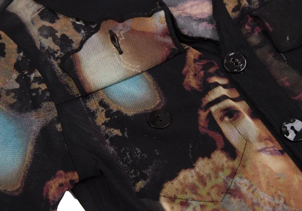 ジャンポールゴルチエJean Paul GAULTIER タトゥーガールプリントパワーネットジャケット 黒マルチ40 K-112649_007