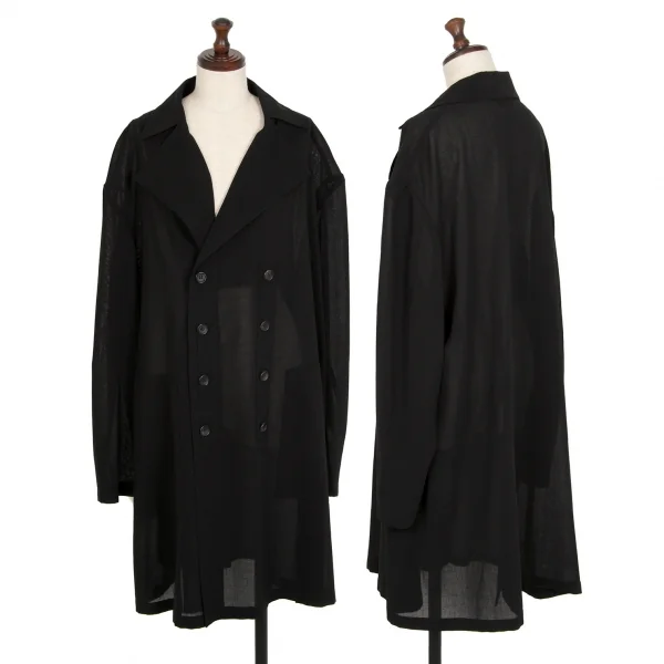 ワイズY's ウールシースルーダブルボタンコート 黒M位 K-112654_001