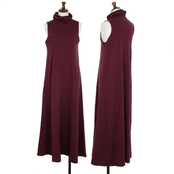 ヨウジヤマモト ファムYohji Yamamoto FEMMEウールナイロンハイネックノースリーブニットワンピース ボルドーM K-112659_001