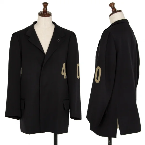 ワイズY's ウールギャバナンバリング抜染スナップボタンジャケット 黒1 K-112664_001