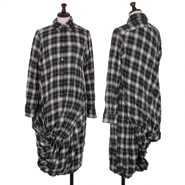 ジュンヤワタナベ コムデギャルソンJUNYA WATANABE COMME des GARCONS レイヤード変形プルオーバーチェックネルシャツワンピース 黒S K-112667_001