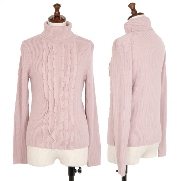 インゲボルグINGEBORG ウールレーヨンフリルペーストリブニットセーター ピンクS K-112677_001