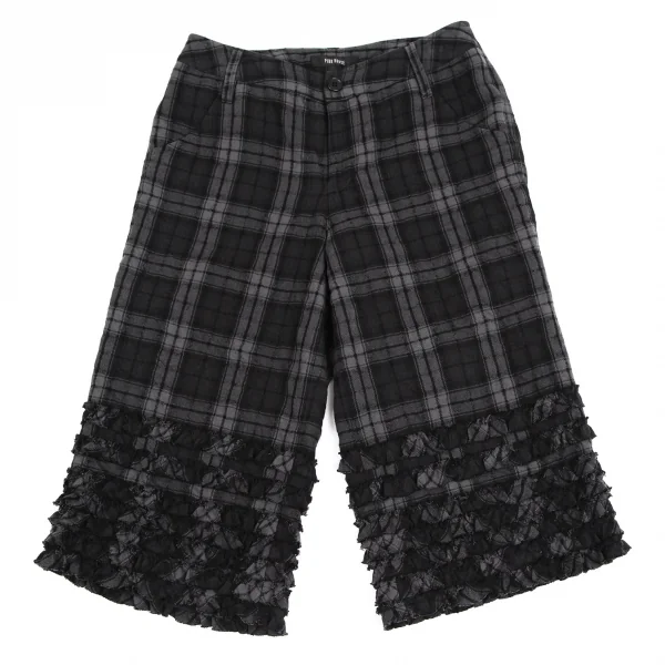 ピンクハウスPINK HOUSE コットンウール裁ち切りフリル切替チェッククロップドパンツ グレー濃淡S K-112686_001
