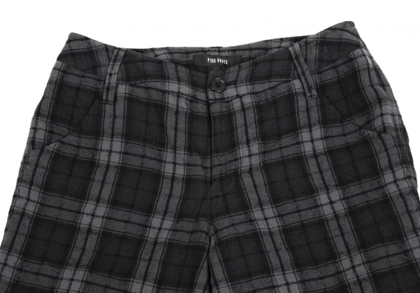 ピンクハウスPINK HOUSE コットンウール裁ち切りフリル切替チェッククロップドパンツ グレー濃淡S K-112686_002